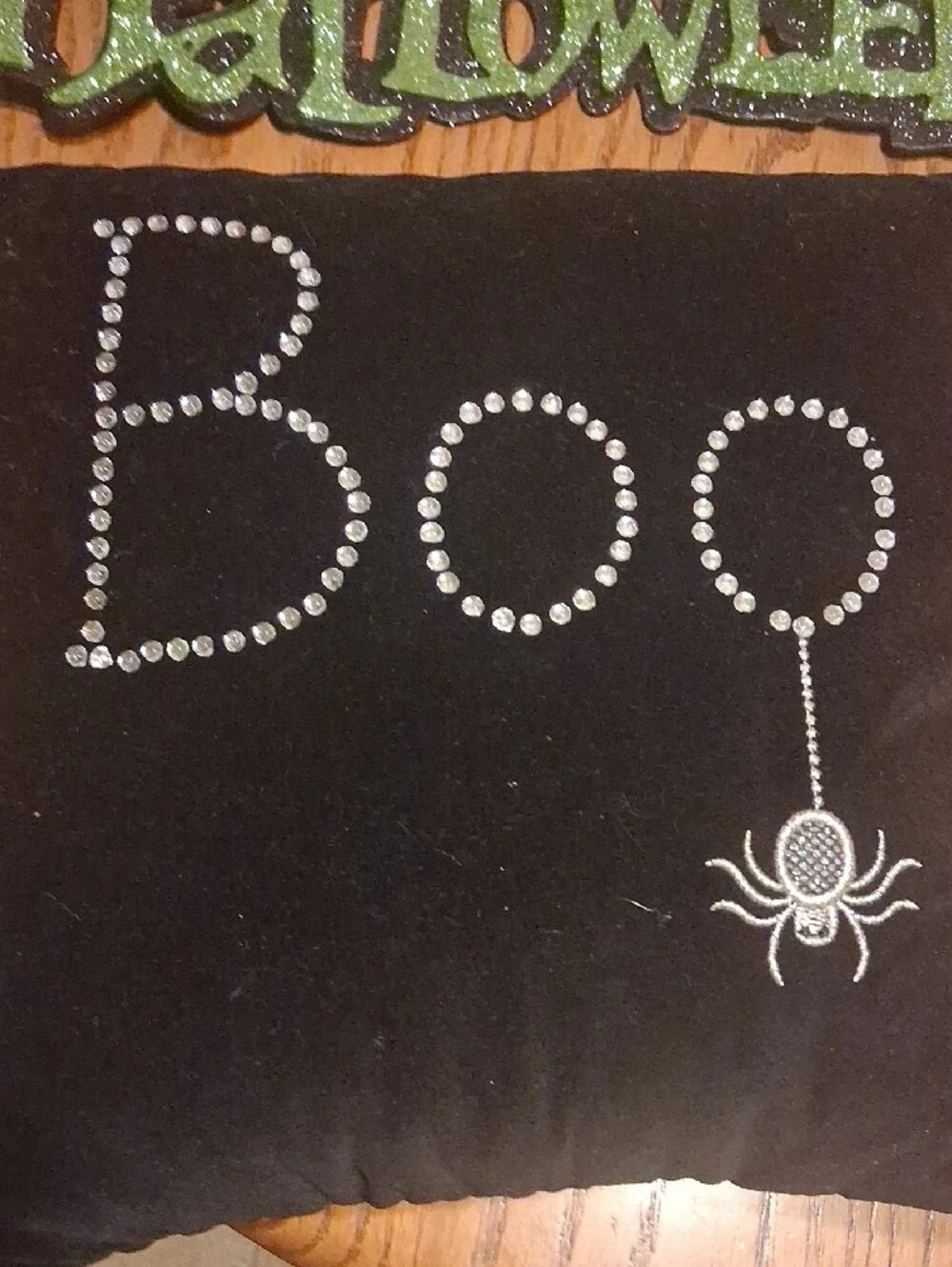 Halloween 'Boo' Decorative Pillow with Rhinestone Spider - Black